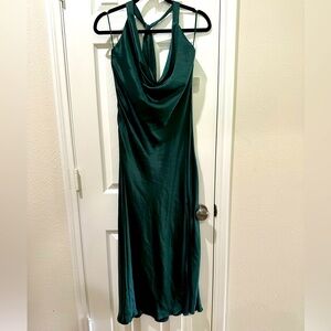Altar’d State Emerald Green Satin Halter Cowl Neck dress
